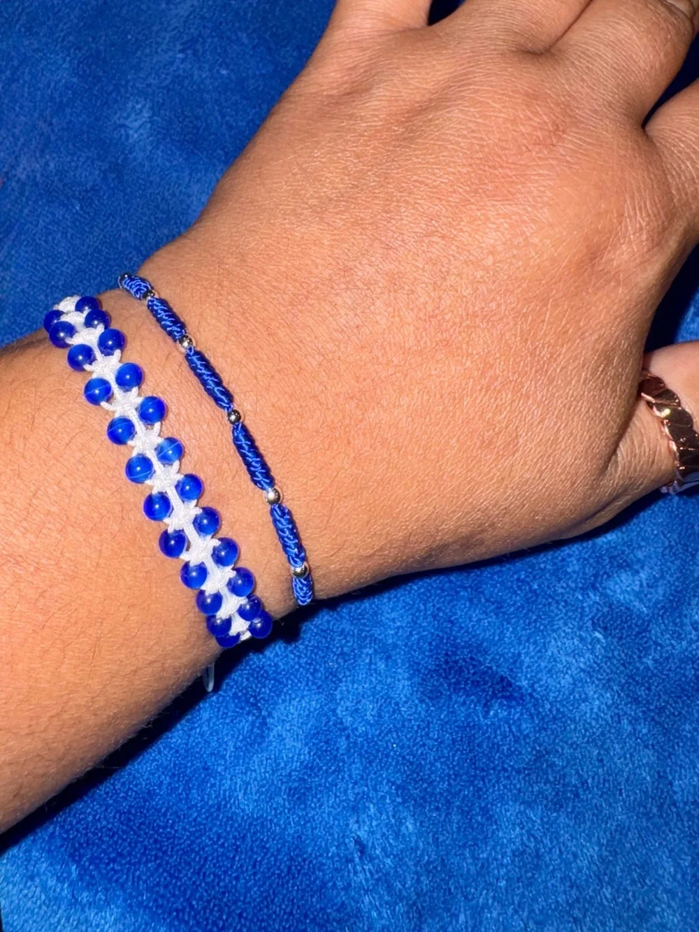 Blue Cat Eye & Evil Eye Bracelet Set / 7 Knot Protection Bracelets Matching Set
